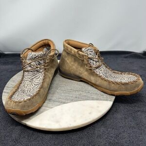 Twisted X Womens 9M Chukka Driving Mocs Bomber Nude Floral Leather Boots Boho